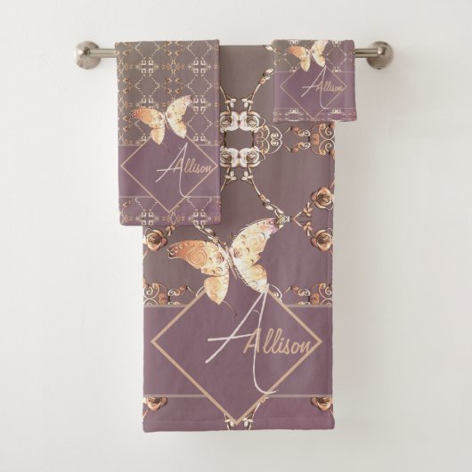 Rozen harten op Plum Moss handdoek (Insitu)