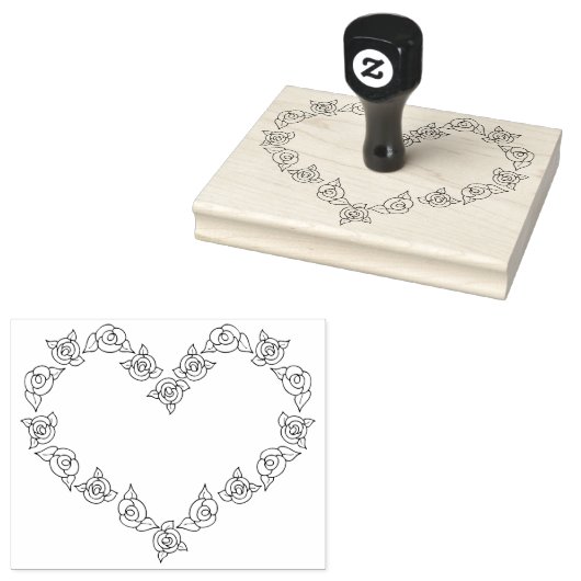 Rozen hartvorm, lijnkunst, 4 x 5 inch rubberen ste rubberstempel (Gestempeld)