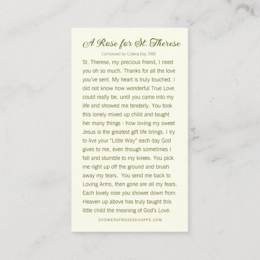 Rozen Heilige Theresia Karmelietes Zuster Religieu Plaatskaartje (Achterkant)