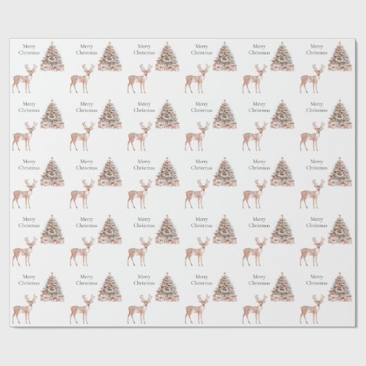 Rozen herten en kerstbomen cadeaupapier (Vlak)