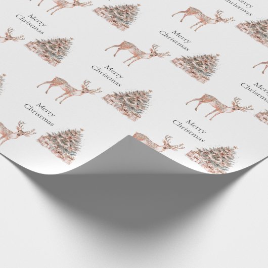 Rozen herten en kerstbomen cadeaupapier (Hoek)