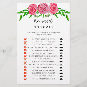 Rozen Hij zei dat ze vrijgezellenfeest spel zei