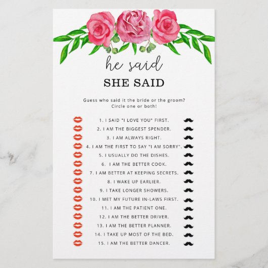 Rozen Hij zei dat ze vrijgezellenfeest spel zei (Voorkant)