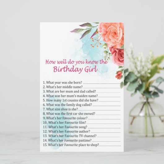 Rozen Hoe goed ken je het verjaardagsmeisje? (Staand voorkant)