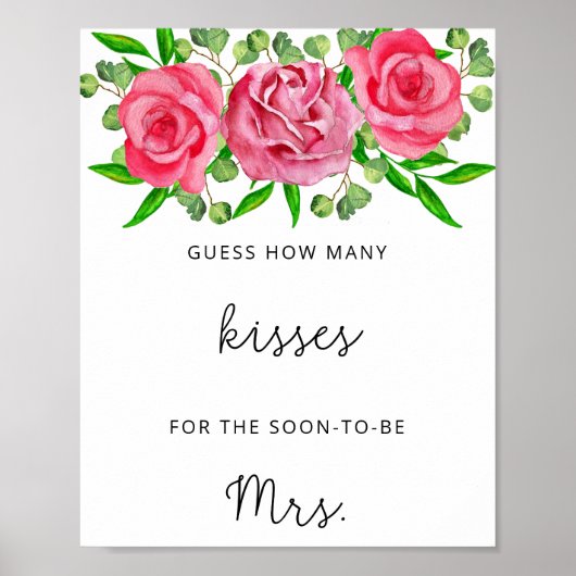 Rozen hoeveel kisses vrijgezellenfeest game poster (Voorkant)