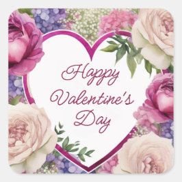 Rozen & Hortensia's Custom Text Valentijnsdag Vierkante Sticker