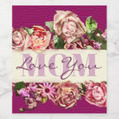  Rozen houden van je mam aangepaste Moederdag Wijn Etiket (Enkel label)