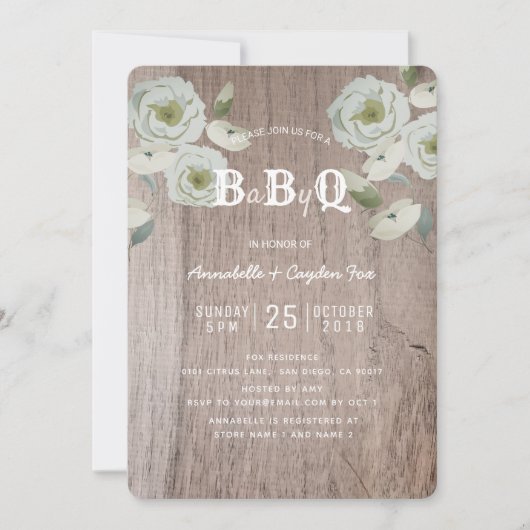 Rozen & Hout BaByQ BBQ Baby shower Uitnodiging (Voorkant)