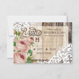 Rozen hout en kant rustieke RSVP-kaart RSVP Kaartje