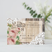 Rozen hout en kant rustieke RSVP-kaart RSVP Kaartje (Staand voorkant)