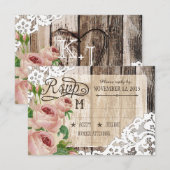 Rozen hout en kant rustieke RSVP-kaart RSVP Kaartje (Voorkant / Achterkant)