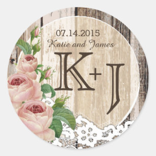 Rozen Houten Kant Rustiek Land Bruiloft Label