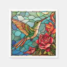 Rozen & Hummingbird Glas in lood Stijl