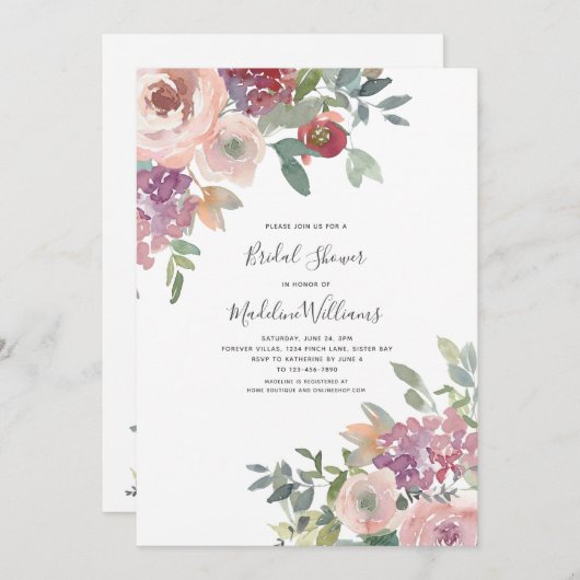 Rozen Hydrangea Bruids Douche Uitnodiging (Voorkant / Achterkant)