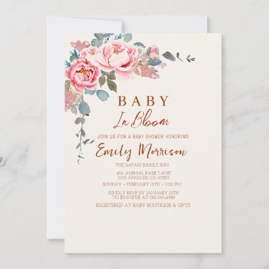 Rozen in bloei baby in bloei Komend Baby shower Kaart (Voorkant)