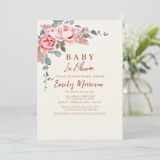 Rozen in bloei baby in bloei Komend Baby shower Kaart (Staand voorkant)