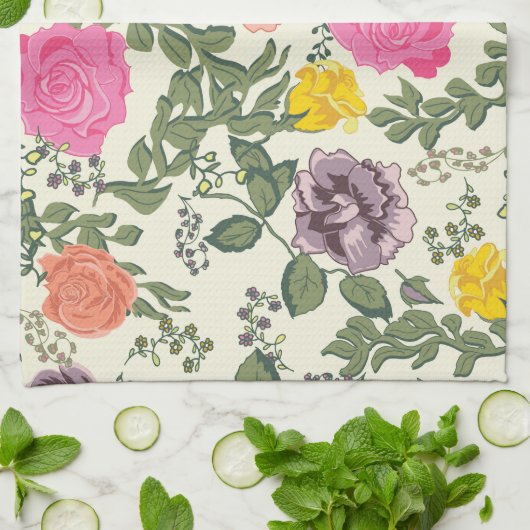 Rozen in Bloom Theedoek Keukenhanddoek (Gevouwen)
