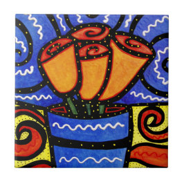 Rozen in Blue Vase Ceramic Tile Tegeltje