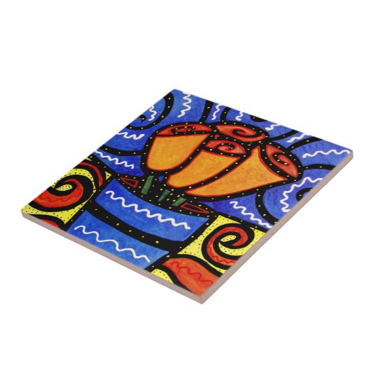 Rozen in Blue Vase Ceramic Tile Tegeltje (Zijkant)