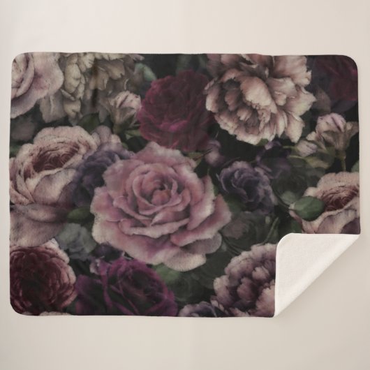 Rozen in Bourgogne en roze botanisch Sherpa Deken (Voorkant (horizontaal))