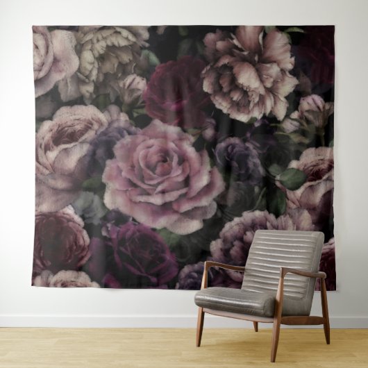 Rozen in Bourgogne en roze botanisch Wandkleed (In Situ (horizontaal))