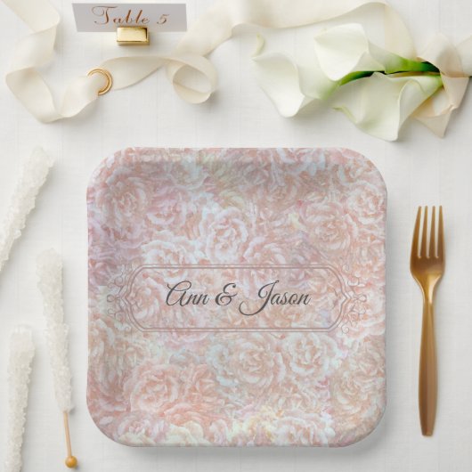  rozen in crème - Bloemig, gepersonaliseerd Papieren Bordje (Huwelijk)