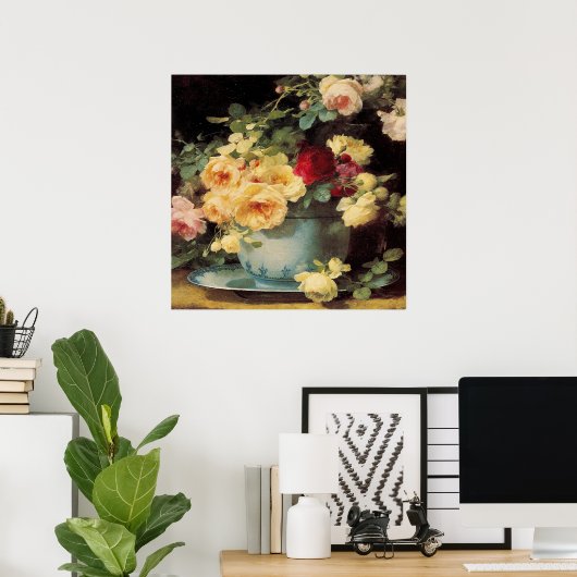 Rozen in een blauwe Bowl Poster (Thuiskantoor)