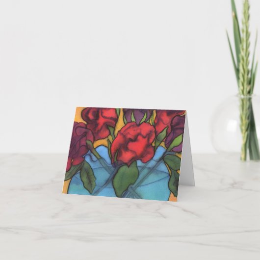 Rozen in een Blue Vase Notecard Kaart (Voorkant)