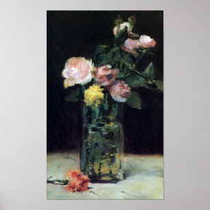 Rozen in een Glass Vase-stilstand door Manetafdruk Poster