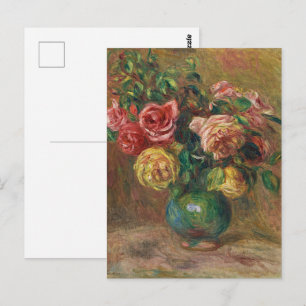 Rozen in een groene vaas van Pierre-Auguste Renoir Briefkaart