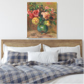 Rozen in een groene vaas van Pierre-Auguste Renoir Canvas Afdruk (Insitu (Slaapkamer))