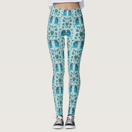 Rozen in een ruwe lap aqua leggings (Voorkant)
