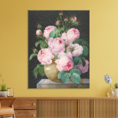 Rozen in een vaas – Pierre Joseph Redouté Canvas Afdruk (Insitu (Woonkamer))