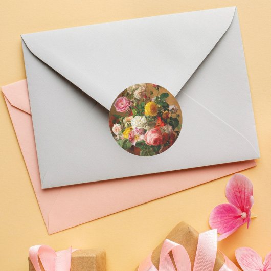 Rozen in een vaas van Aghate Pilon, Bloemenkunst Ronde Sticker