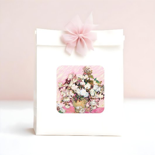 Rozen in een vaas, Van Gogh Vierkante Sticker