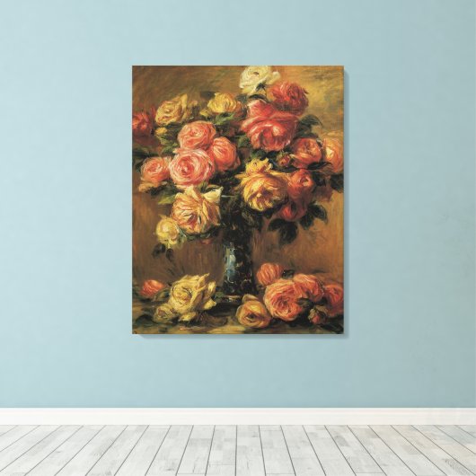 Rozen in een Vase door Pierre Renoir, Kunst Canvas Afdruk (Insitu (Houten vloer))