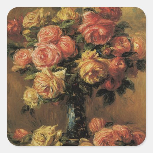 Rozen in een Vase door Pierre Renoir,  Kunst Vierkante Sticker (Voorkant)
