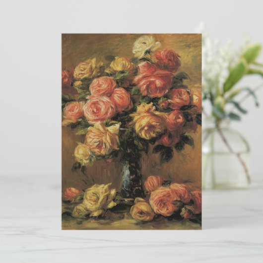 Rozen in een Vase door Renoir, Floral Vrijgezellen Kaart (Staand voorkant)