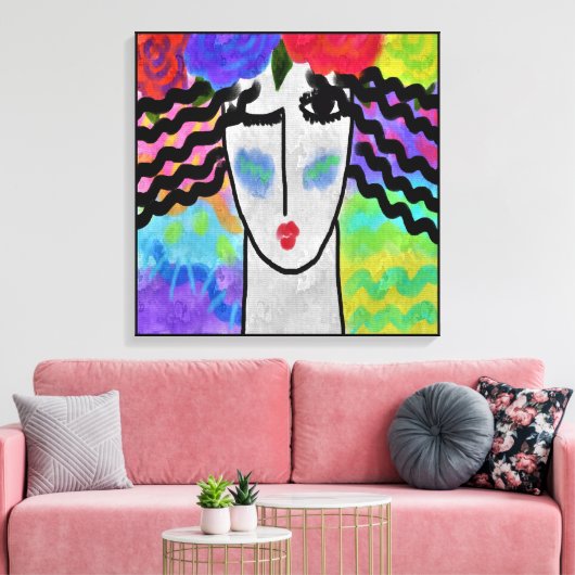 Rozen in Hair Abstract digitaal schilderen Canvas Afdruk (Insitu (Woonkamer))