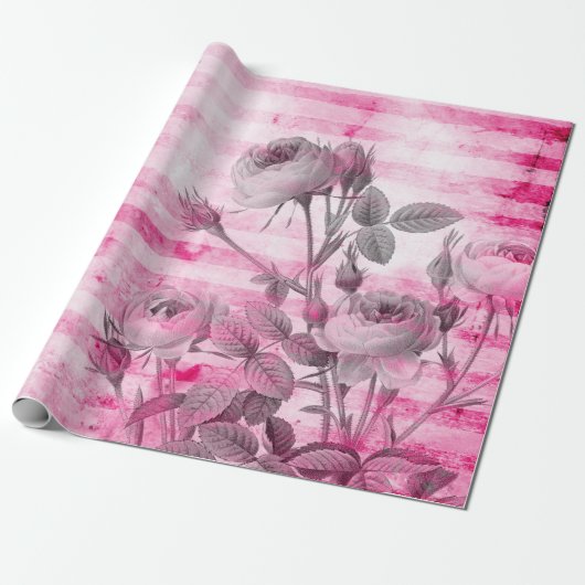 Rozen in Hot Pink Achtergrond | Floral Cadeaupapier (Uitgerold)
