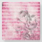Rozen in Hot Pink Achtergrond | Floral Monogram Stenen Onderzetter (Voorkant)
