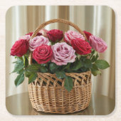 Rozen in mandje Onderzetter set (Voorkant)