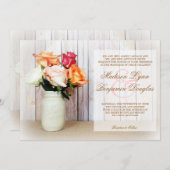Rozen in Mason Jar Rustic Country Wedding Invites Kaart (Voorkant / Achterkant)