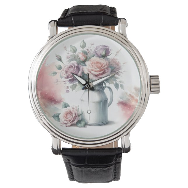 Rozen in Melkkruik  Stijl Horloge (Voorkant)