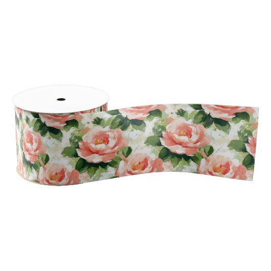 Rozen in Peach Pink Pattern Grosgrain Lint (Spoel)