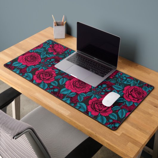 Rozen in rood en blauw bureaumat (Kantoor 2)