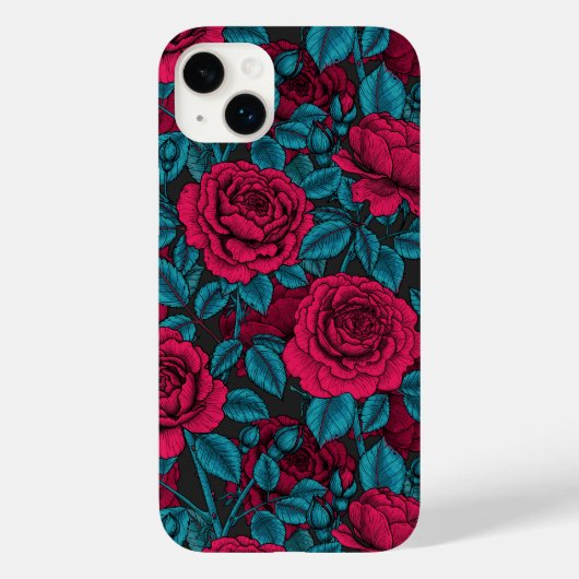 Rozen in rood en blauw Case-Mate iPhone case (Achterkant)