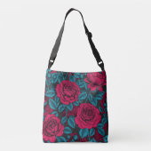 Rozen in rood en blauw crossbody tas (Achterkant)