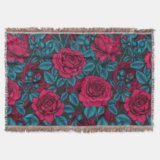 Rozen in rood en blauw deken (Voorkant)