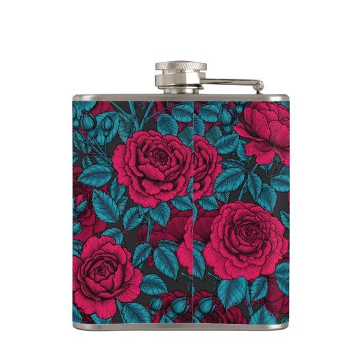 Rozen in rood en blauw heupfles (Achterkant)